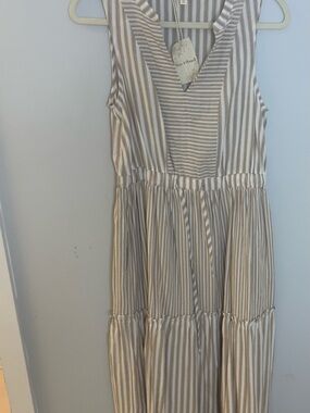 Hem & Thread Cream and White Striped Sleeveless Tiered Maxi Dress
